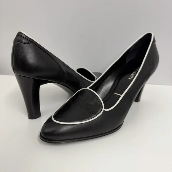 St. John Leather Pumps Shoes Black & White Classic & Elegant 1 Sleeper Bag 8 B - Picture 7 of 9
